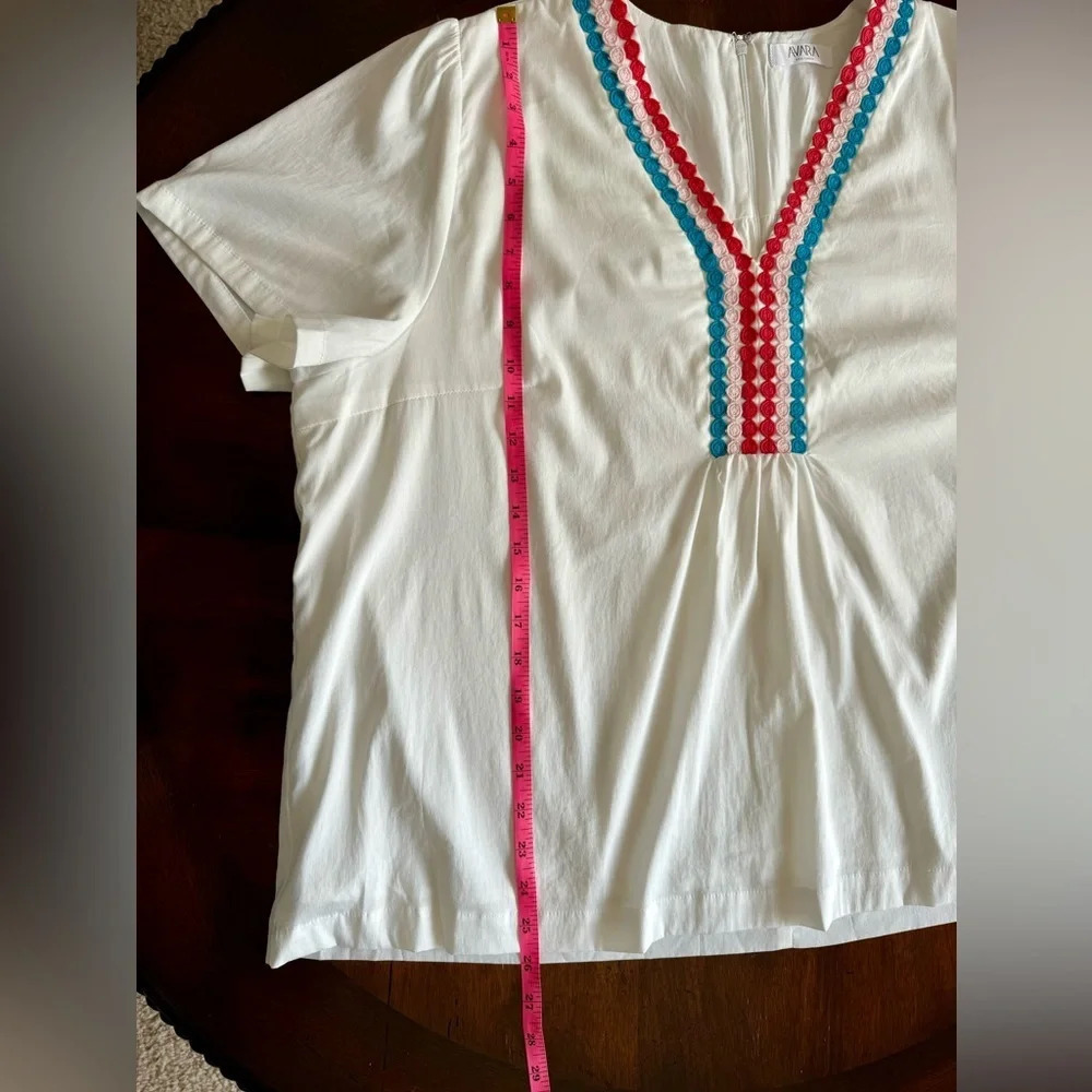 AVARA Women's White Short Sleeve Sleeve V-Neck Summer Blouse XXXLarge - Picture 9 of 11